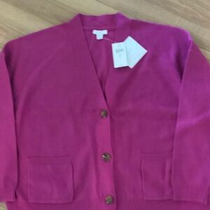 J. Jill Bright Magenta V-Neck Button Cardigan